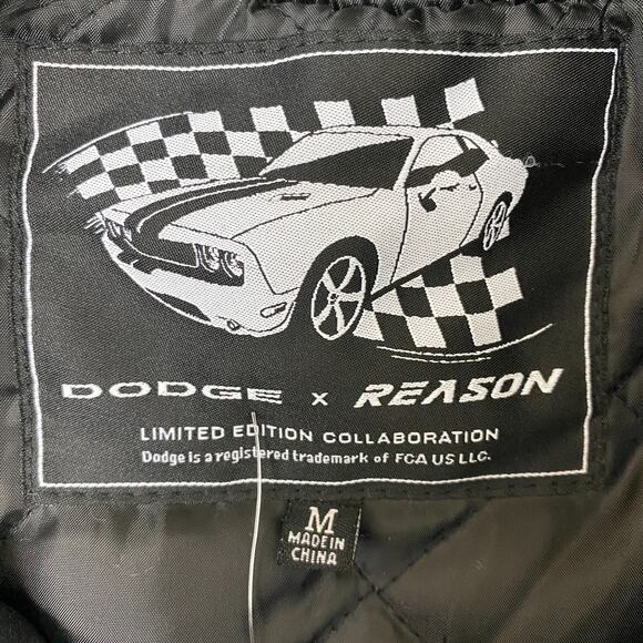 Dodge x Reason Men Varsity Bomber Jacket Limited Edition M Black Demon Flame NEW - Picture 8 of 13